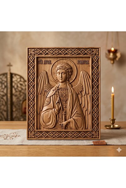 OEM Icon carved in solid oak wood – Holy Angel – 30 x 24 cm