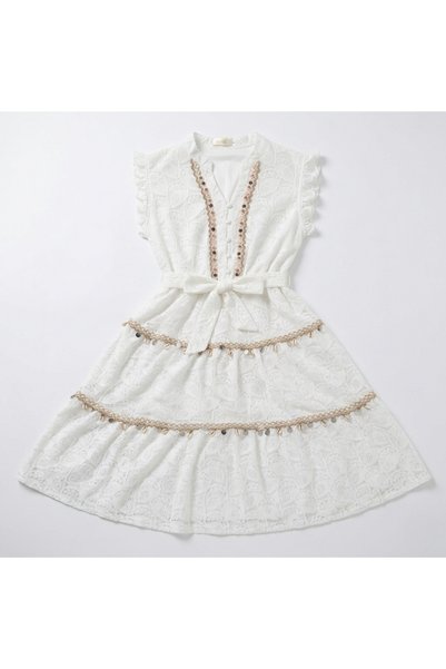 Roma Roma Midi Lace Dress - Bohemian-Inspired with Shell Embellishments