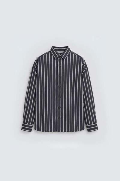 VAMOSCLO Striped Oversize Shirt Anthracite