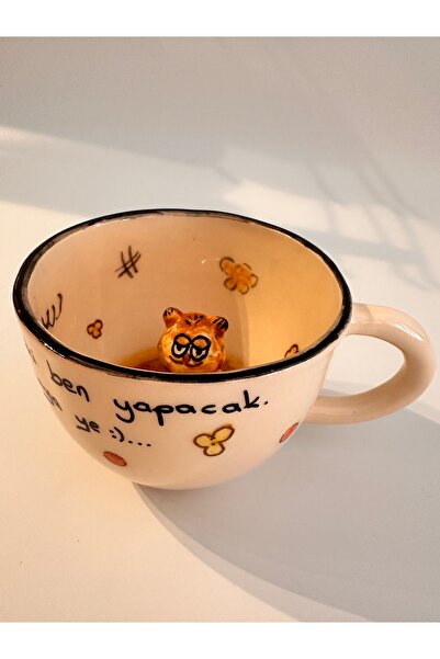 Terra Art Garfield figürlü el yapımı seramik kahve fincanı