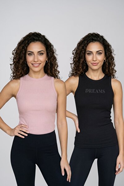 fevien Women's 2-Pack Cotton Camisole Thick Strap Crew Neck Front Lettering P...