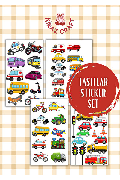 Kiraz Craft Çocuk Taşıtlar Sticker Seti – Laptop, Defter, Tablet ve Ajanda İç...