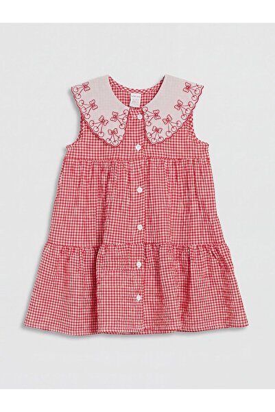 LC Waikiki Ecru embroidered baby girl dress with peter pan collar