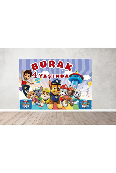 Renkli İzler Kişiye Özel Isimli Paw Patrol Temalı Sevimli Doğum Günü Afişi