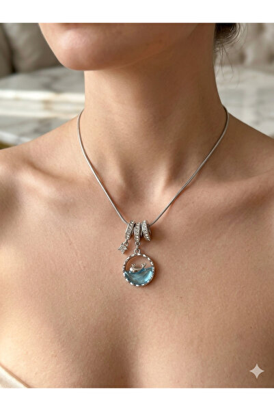 ANGELSS JEWELLERY قلادة على شكل حوت في المحيط، قلادة فضية اللون على شكل حوت، ...