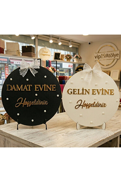 VİP19 ATÖLYE Pleksi Damat Evi & Gelin Evi Hoşgeldiniz Kapı Süsü Seti 2li