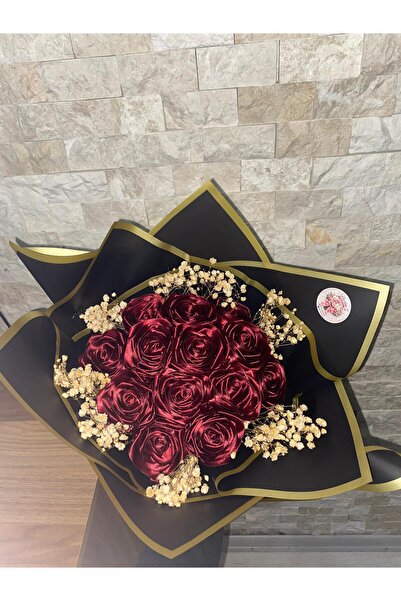 13'lü Saten Kurdaleden Bordo Gül Buketi