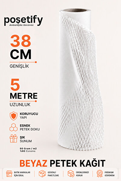 POŞETİFY Beyaz Petek Dolgu Ambalaj Kağıdı 38Cm X 5MT | Hediye Paketleme ve Ko...