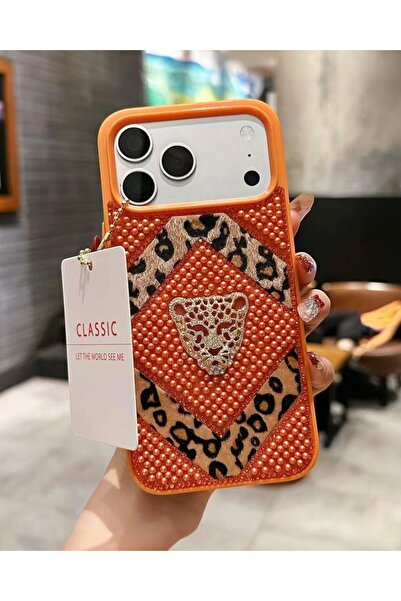 KILIF HOUSE Iphone 17 Pro Max Uyumlu Leopar Desenli İnci Taşlı İşlemeli Premi...