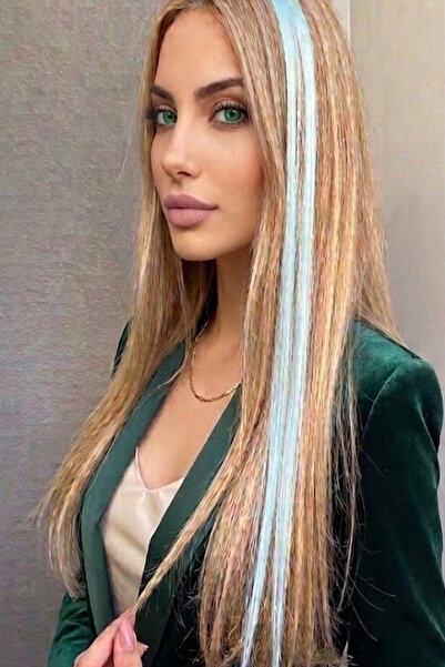 CAŞ DEKORASYON Water Green Color Side Snap Hairpiece Straight-50 cm (2 Pieces)