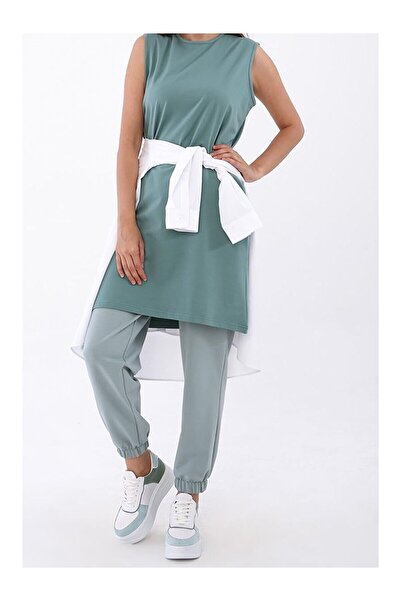 LC Waikiki Nevavm Green-Cotton Collared Sleeveless Tunic with a Difference