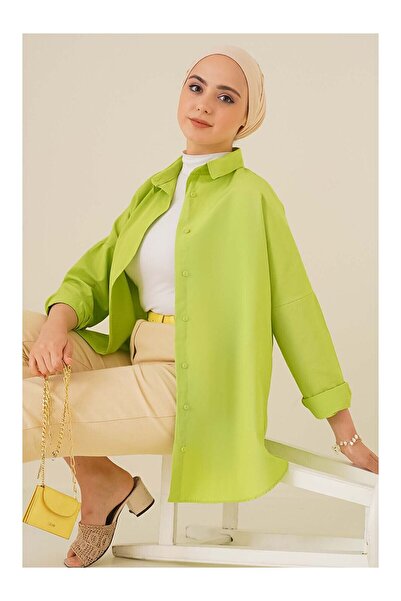 LC Waikiki 103901 Oversize Basic Hijab Shirt with Nevavm Difference - Dark Green