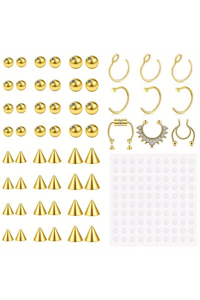 choice2 Golden 60pcs Face Nose Rings & Studs Geometric 60pcs Fake Eyebrow Rin...