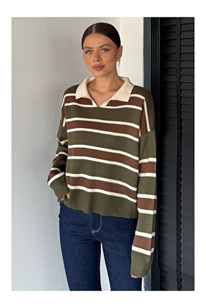 LC Waikiki Nevavm Women's Striped Knitwear Sweater with a Difference