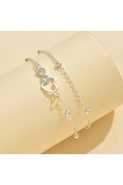 Choice Silvery S925 heart-shaped double-layer ankle bracelet, simple and eleg...