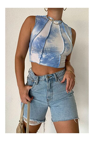 LC Waikiki Nevavm Light Blue Ripped Detailed High Waist Jean Shorts Mg1749