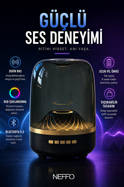 NEFFO MINI Bluetooth, SD, USB Girişli Bluetooth Destekli Type-C Kahverengi Sp...