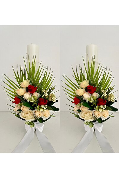 Handmade 2 wedding candles with silk flowers