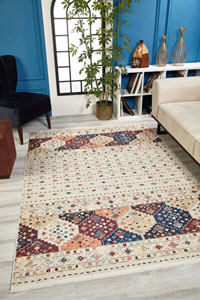 halinet Halı.Net Cream Modern Washable Non-Slip Living Room Carpet Haln-Hln1640