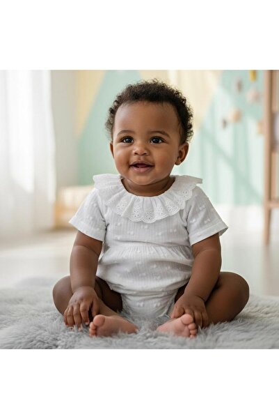 Tiffany Baby Kıds بدلة نيو بورن بيور ثيم نصف الأكمام مزينة بالكشكشة 10008