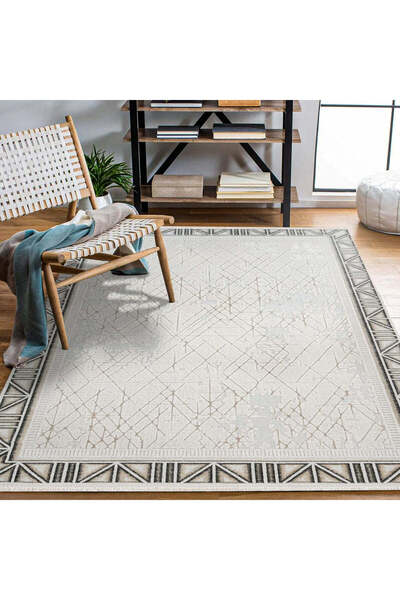 halinet Halı.Net Cream Modern Washable Non-Slip Living Room Carpet Cr-Safir-1...