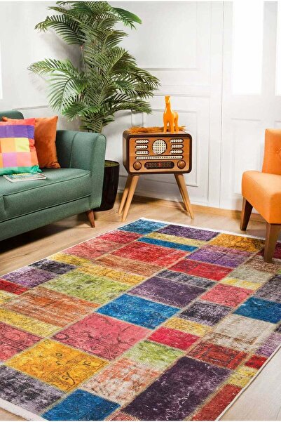 halinet Halı.Net Multi-Colored Ethnic Bohemian Washable Living Room Carpet Op...
