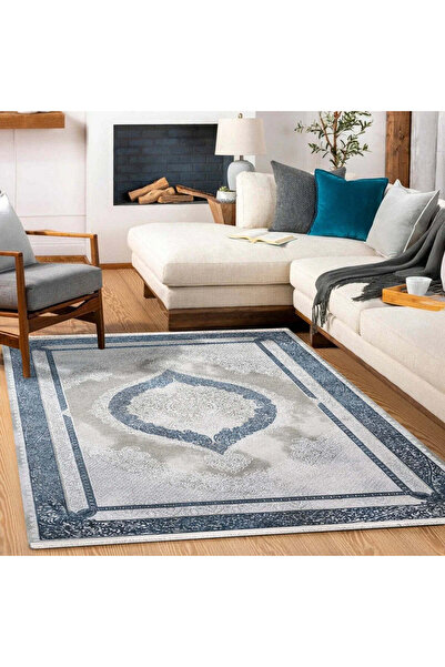 halinet Halı.Net Blue Classic Washable Non-Slip Living Room Carpet Cr-Galaxy-...