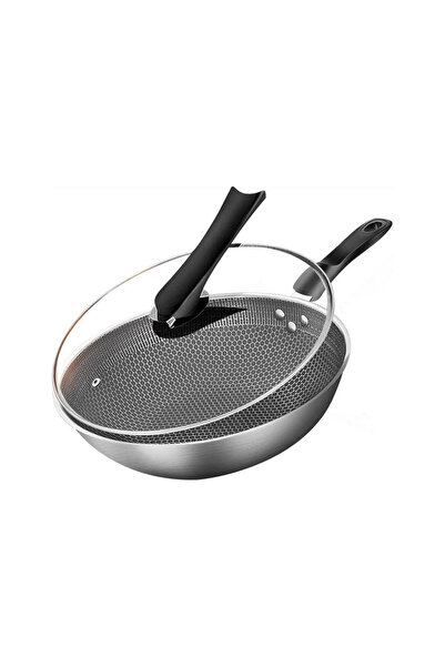 FLYPRO Stainless Steel Frying Pan, 32cm Nonstick Fry Pan with Honeycomb Carvi...