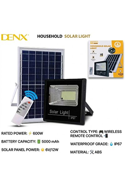Denx 600W Solar Flood Light Outdoor LED Solar Light with 281 LEDs, 5000mAh Ba...