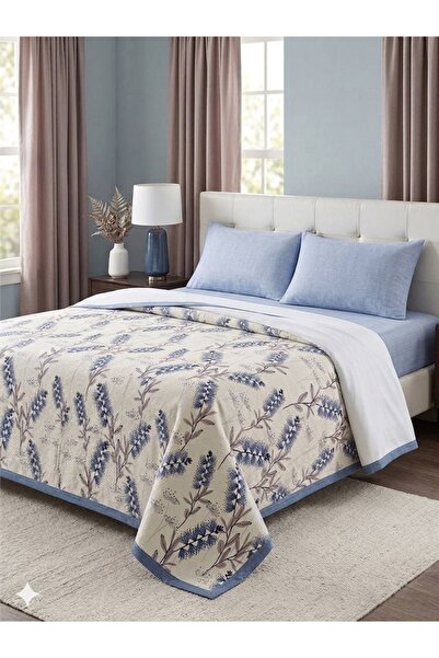 ŞENER HOME Set de lenjerie de pat dublă cu elastic, cu model de hibiscus