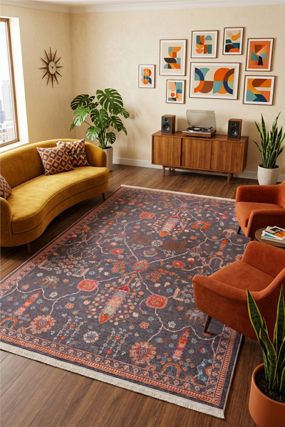 Çağ Halı Antrasit-Mavi Zamanın İzi Modern Vintage Sisal Halı