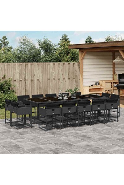 vidaxl Set mobilier de gradina cu perne, 15 piese, negru, poliratan