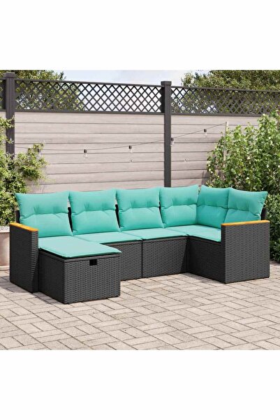 vidaxl Set mobilier de gradina cu perne, 6 piese, negru, poliratan
