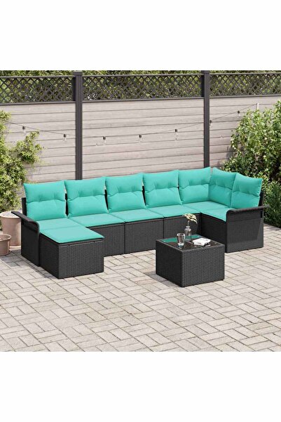 vidaxl Set de canapele pentru gradina cu perna 8 pcs Negru Rattan poli