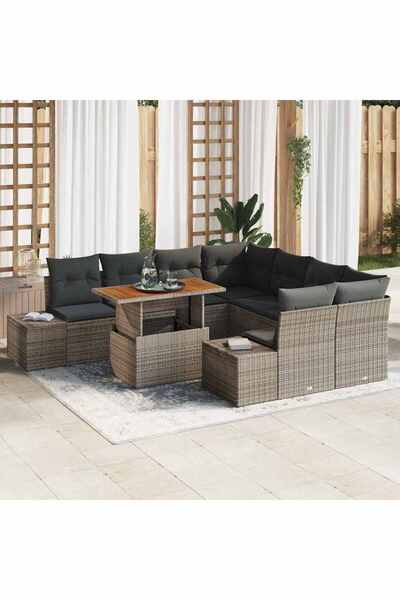 vidaxl Set de canapele pentru gradina 9 pcs Gri Rattan poli