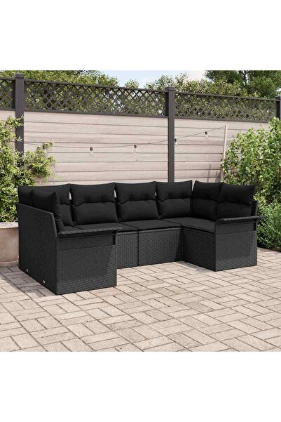 vidaxl Set de canapele pentru gradina cu perna 6 pcs Negru poliratan
