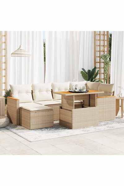 vidaxl Set canapele gradina cu perne 7 piese bej poliratan/lemn acacia