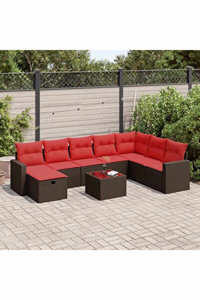 vidaxl Set canapele de gradina cu perne, 9 piese, maro, poliratan