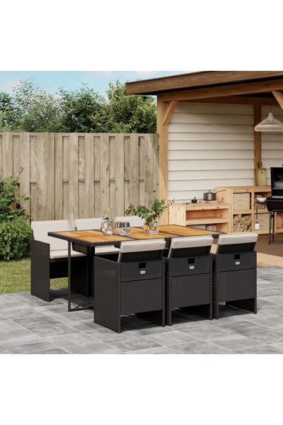 vidaxl Set mobilier de gradina cu perne, 7 piese, negru, poliratan