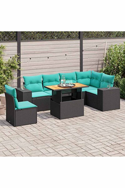 vidaxl Set canapele de gradina cu perne, 7 piese, negru, poliratan