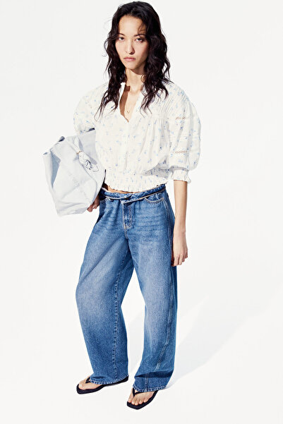 H&M Pamuklu ve Nervürlü Bluz