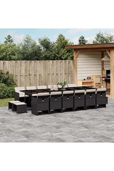 vidaxl Set mobilier de gradina cu perne, 17 piese, negru, poliratan