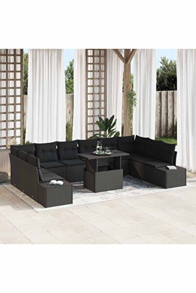 vidaxl Set de canapele pentru gradina 11 pcs Negru Rattan poli
