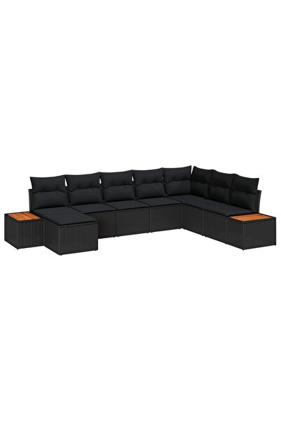 vidaxl Set de canapele pentru gradina cu perna 8 pcs Negru Rattan poli