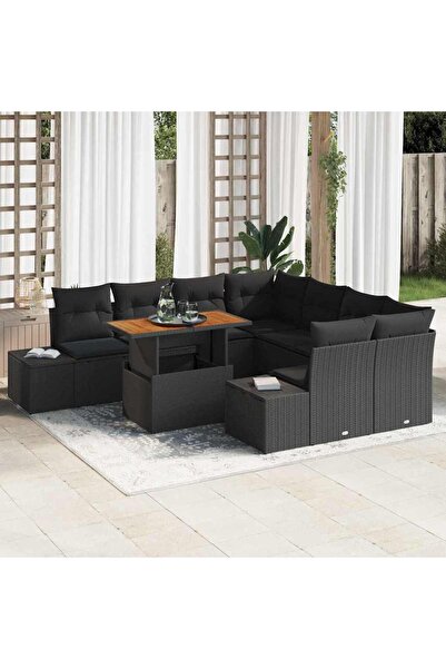 vidaxl Set de canapele pentru gradina 9 pcs Negru Rattan poli