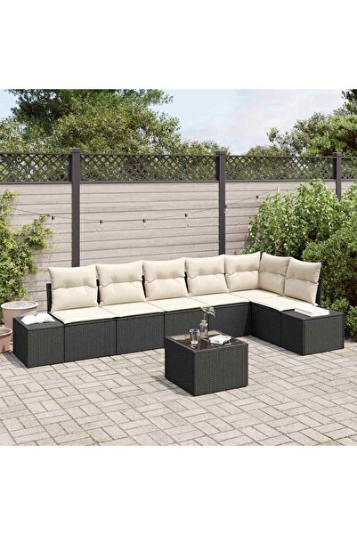 vidaxl Set de canapele pentru gradina 7 pcs Negru È™i Crem poliratan