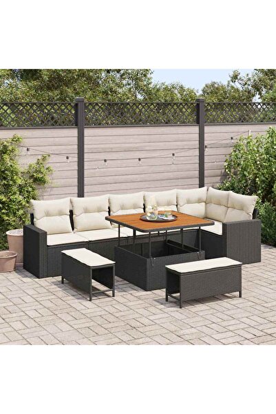 vidaxl Set de canapele pentru gradina 9 pcs Negru poliratan