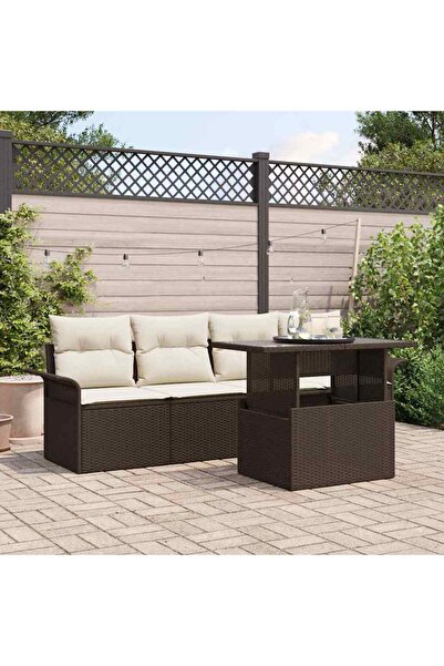 vidaxl Set de canapele pentru gradina cu perna 5 pcs Maro poliratan
