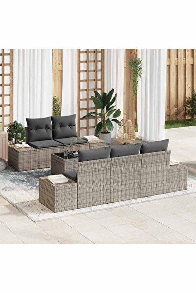 vidaxl Set de canapele pentru gradina cu perna 6 pcs Gri poliratan