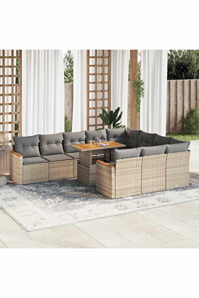 vidaxl Set canapele gradina perne 11 piese bej, poliratan/lemn acacia